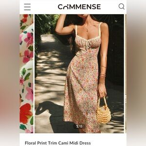 Floral Print Trim Cami Midi
